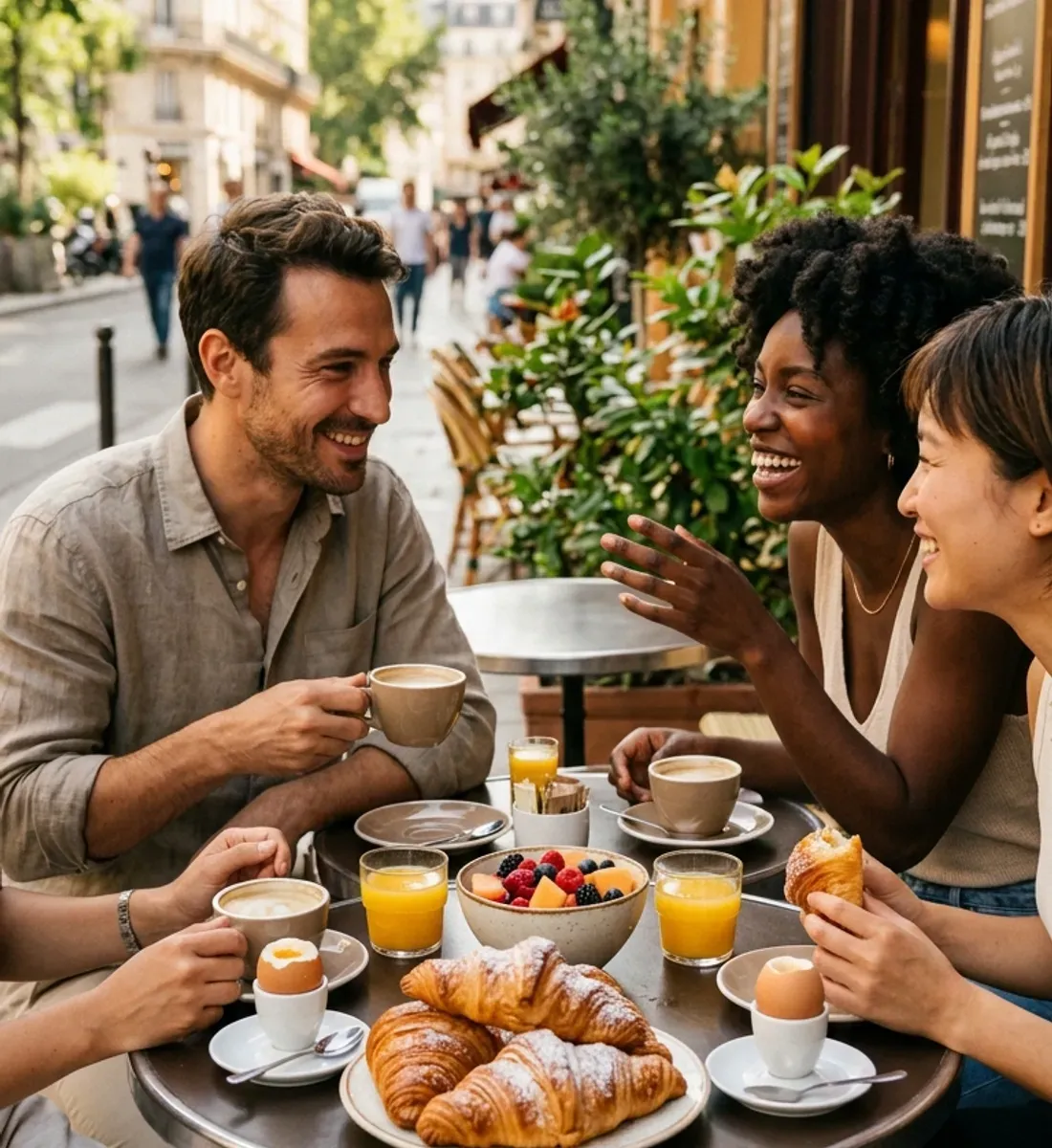 Des amis partagent un repas détendu autour d’une table